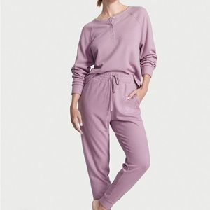 Victoria Secret Burgundy Glow Waffle Henley Jogger Set